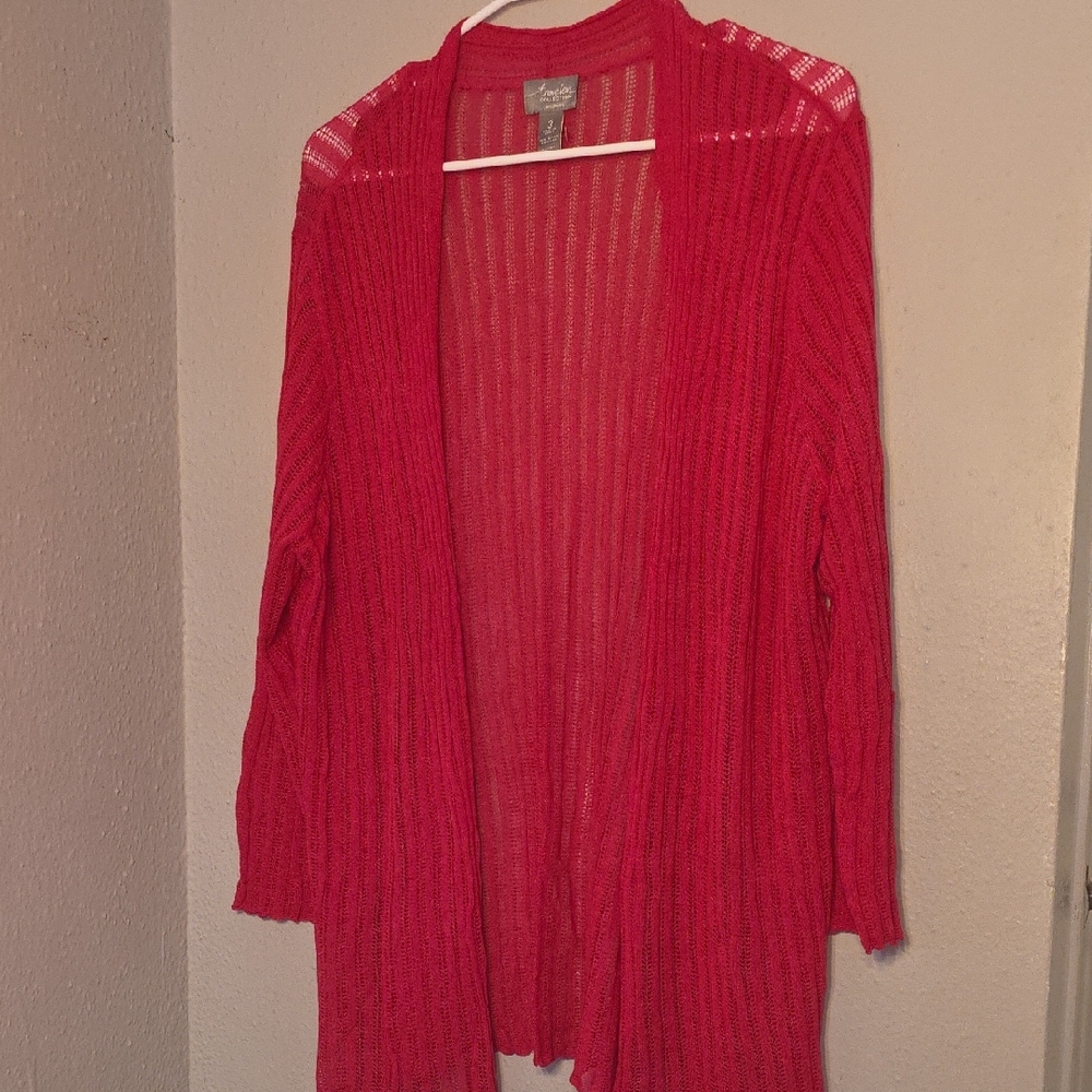 Travelers Collection Red Open-Front Lightweight Cardigan Size L